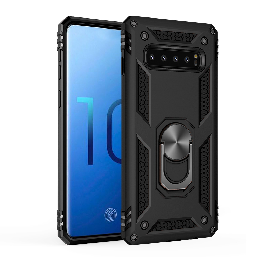 Galaxy S10+ (Plus) Tech Armor RING Grip Case with Metal Plate (Black)